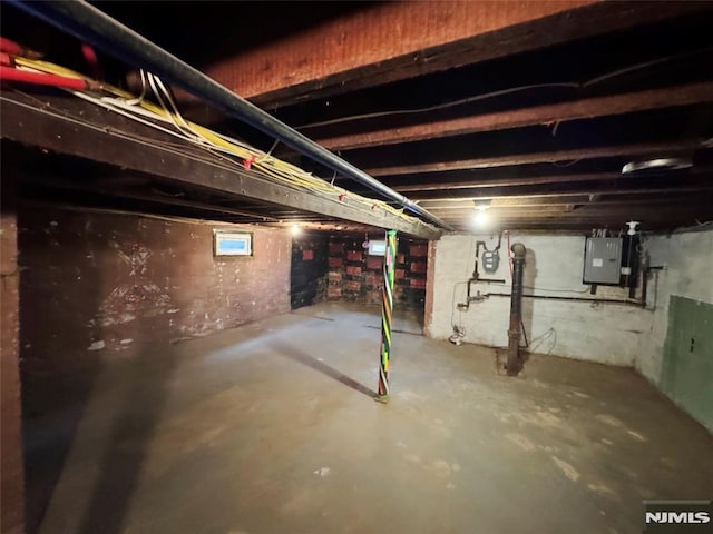 basement featuring electric panel