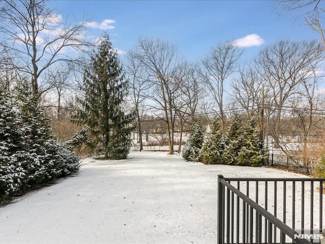 view of yard layered in snow