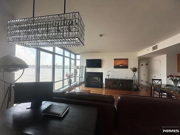 living room with hardwood / wood-style flooring