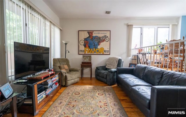 living room with light wood-type flooring