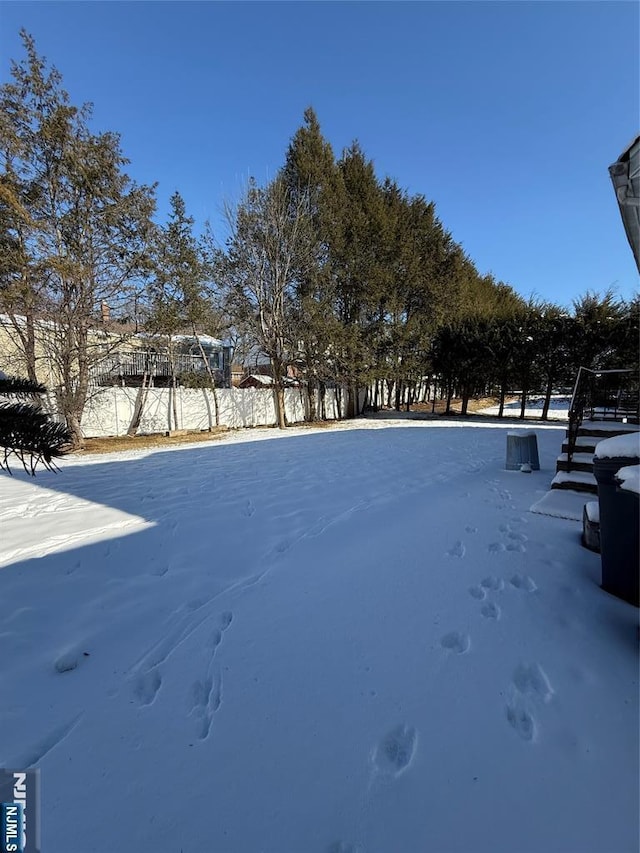 view of yard covered in snow