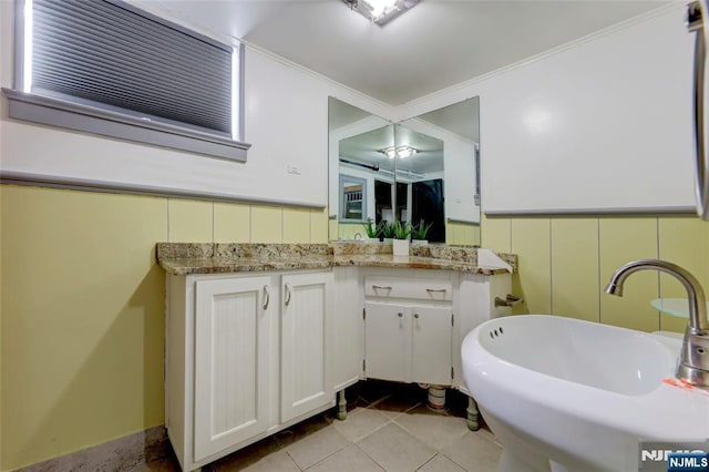 120 Prospect Ave, Hackensack, NJ 07601 - bathroom featuring ornamental molding, tile patterned flooring, and vanity