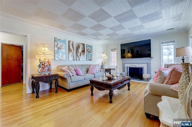 120 Prospect Ave, Hackensack, NJ 07601 - living room with hardwood / wood-style flooring and crown molding