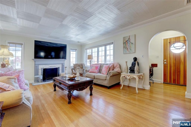 120 Prospect Ave, Hackensack, NJ 07601 - living room with crown molding and hardwood / wood-style floors
