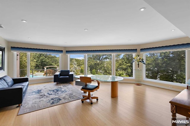 living room featuring light wood-type flooring