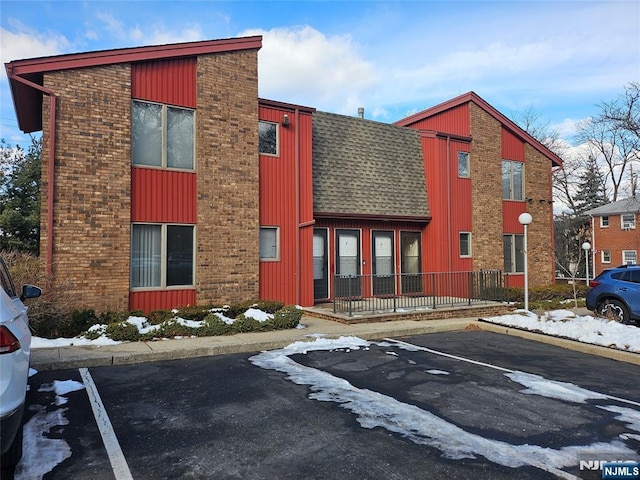 view of snow covered building