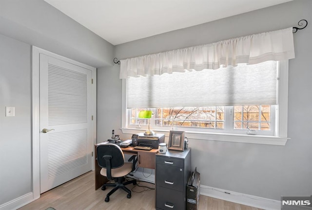 office area featuring light hardwood / wood-style floors