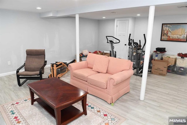 living room featuring light wood-type flooring