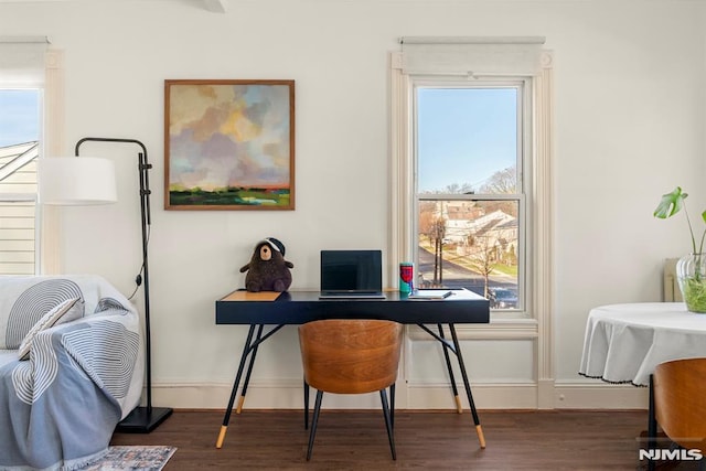 home office featuring dark hardwood / wood-style floors