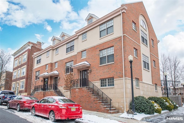 view of snow covered building