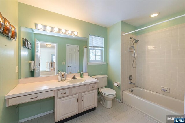 342 Mount Pleasant Ave, Rockaway Township, NJ 07801 - full bathroom with vanity, tile patterned floors, toilet, and tiled shower / bath