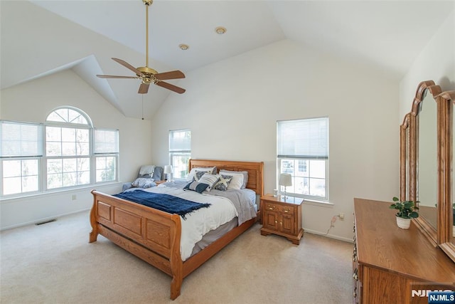 342 Mount Pleasant Ave, Rockaway Township, NJ 07801 - carpeted bedroom with high vaulted ceiling and ceiling fan