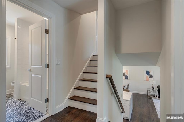 stairway with wood-type flooring