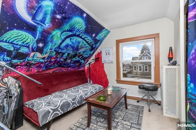 sitting room featuring lofted ceiling