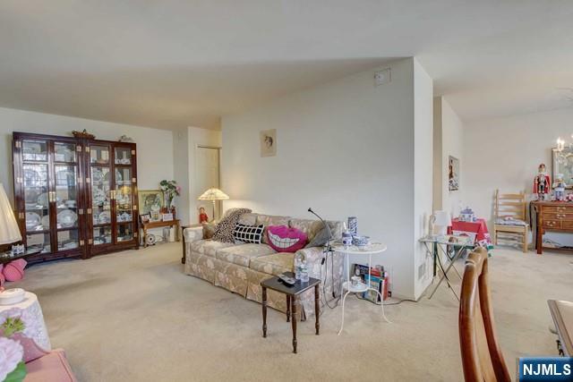 living area with light carpet