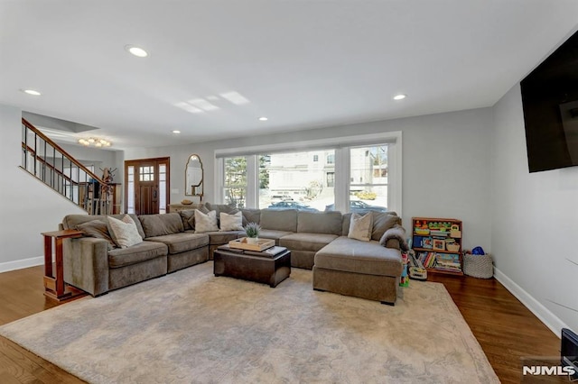 living room with wood-type flooring