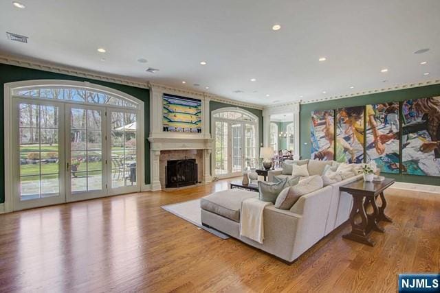 living room featuring light wood-type flooring