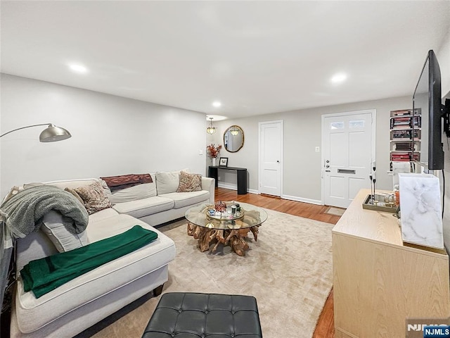 living room featuring light wood-type flooring