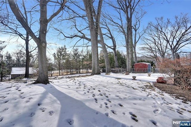 view of yard covered in snow