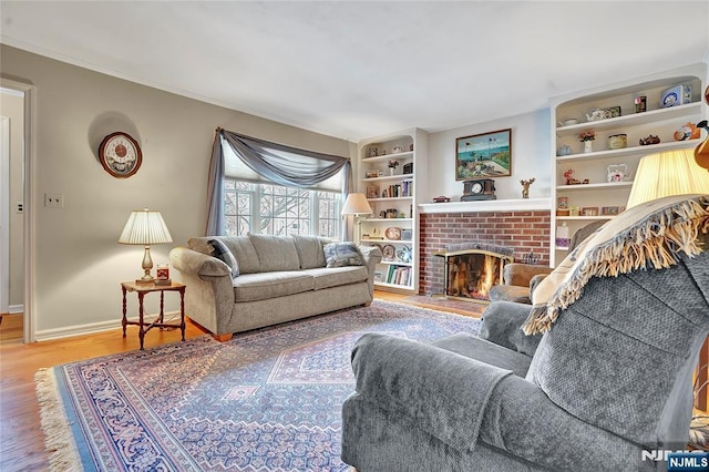 living room featuring a fireplace and light hardwood / wood-style flooring