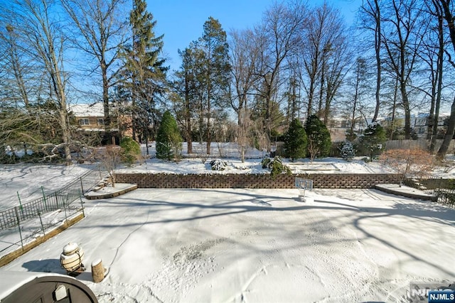 view of snow covered patio