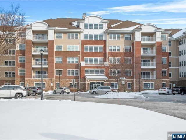 view of snow covered building