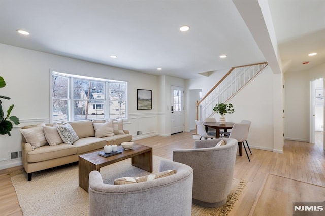 living room with light wood-type flooring