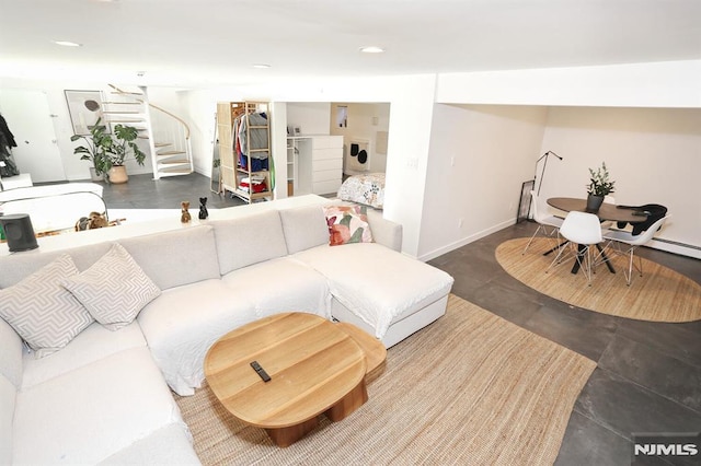 living room featuring washer / dryer