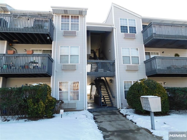 view of snow covered property