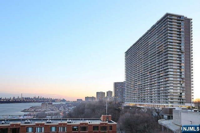 property's view of city featuring a water view