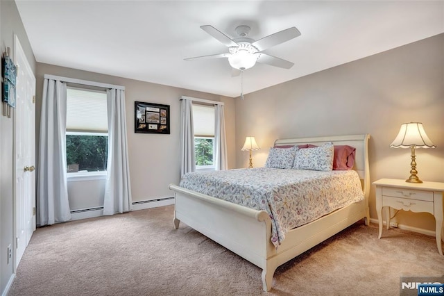 bedroom with carpet floors and a ceiling fan