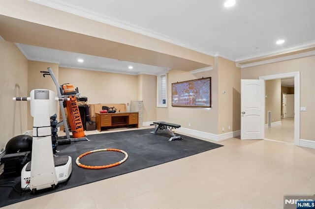 workout area with ornamental molding