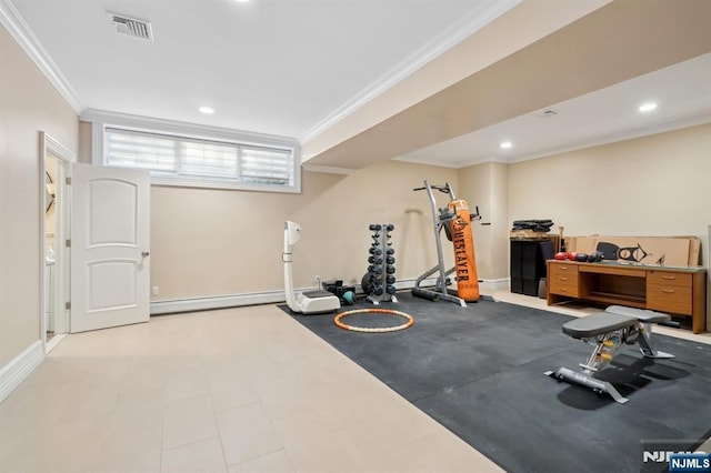 workout area with ornamental molding