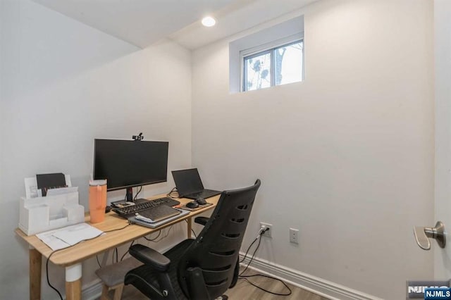 office space featuring wood-type flooring