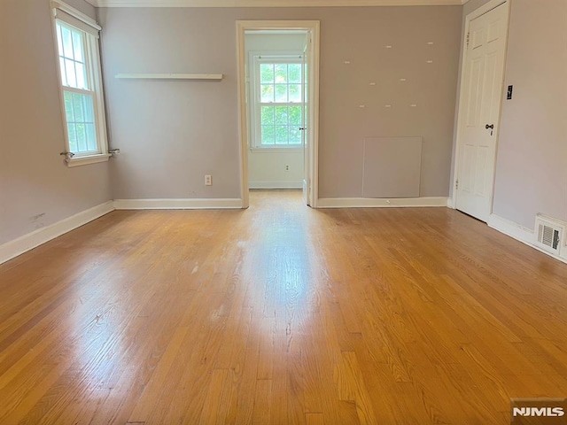 unfurnished room featuring plenty of natural light and light hardwood / wood-style flooring