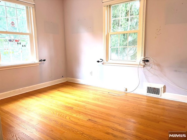 spare room with a healthy amount of sunlight and light hardwood / wood-style flooring