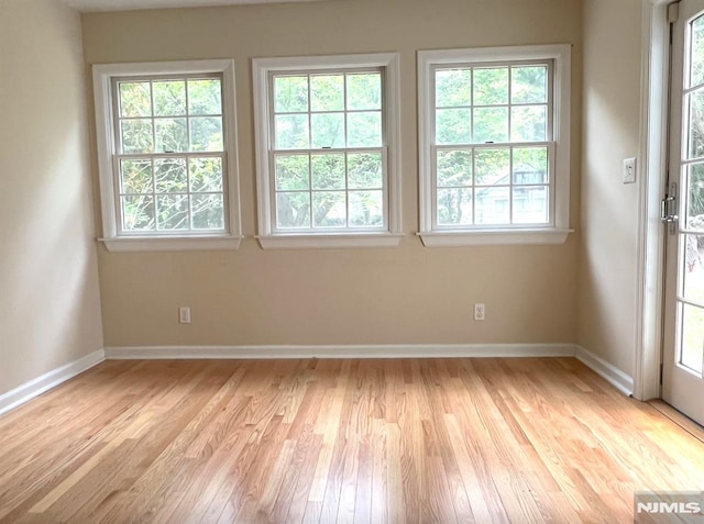 spare room with light hardwood / wood-style flooring