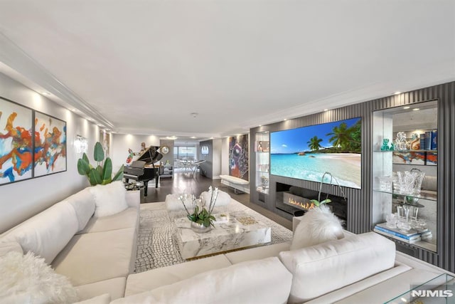 living room featuring ornamental molding