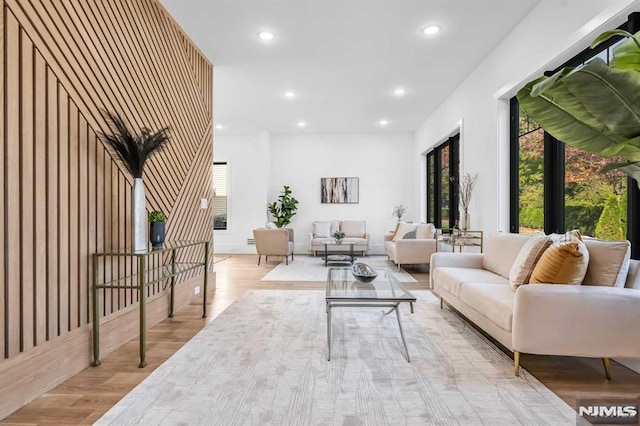 living room with light wood-type flooring