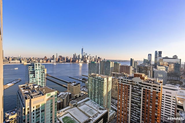 property's view of city with a water view