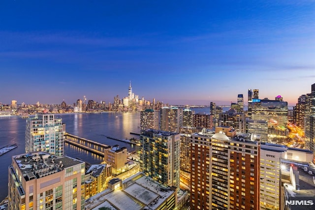 property's view of city featuring a water view