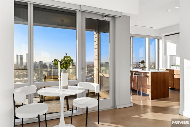 interior space featuring a baseboard radiator and light hardwood / wood-style flooring