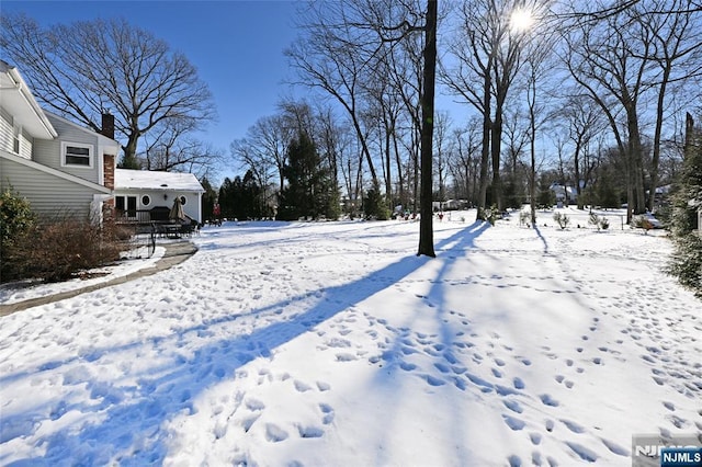 view of yard layered in snow