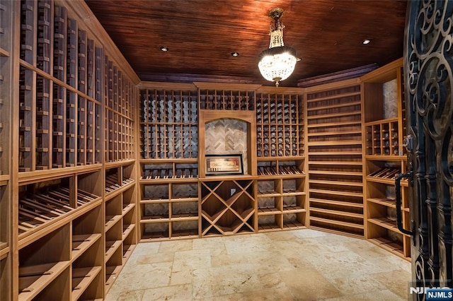 wine cellar featuring wooden ceiling