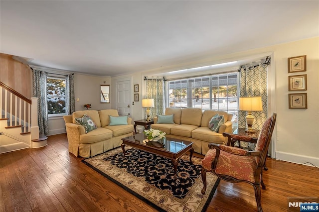 living room featuring dark hardwood / wood-style floors