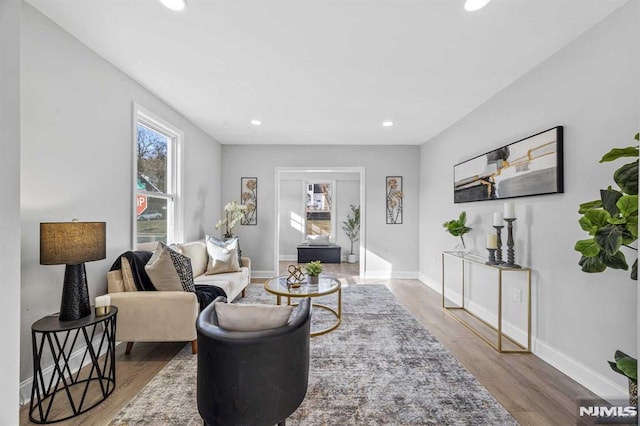 living room with light hardwood / wood-style floors