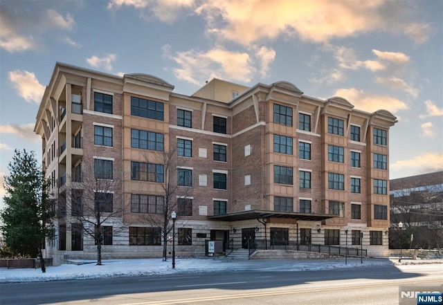 view of snow covered building