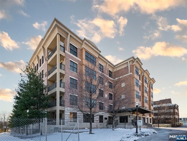 view of snow covered property