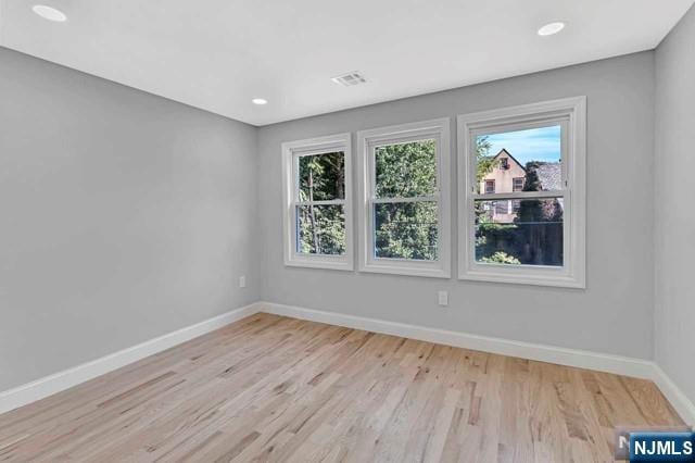 unfurnished room featuring a healthy amount of sunlight and light hardwood / wood-style flooring