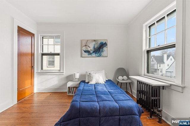 bedroom with multiple windows and hardwood / wood-style floors